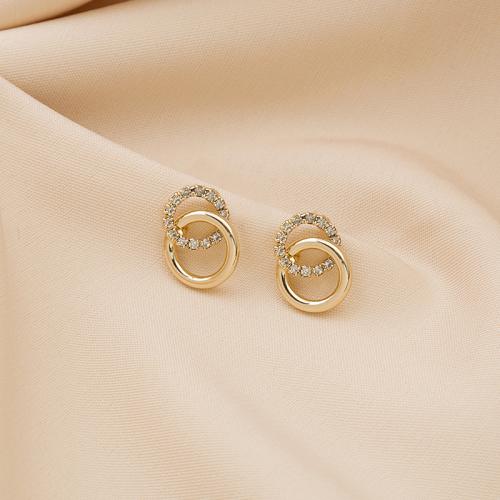 Tibetan Style Stud Earring, fashion jewelry & for woman & with rhinestone & hollow, golden, 16mm, Sold By Pair