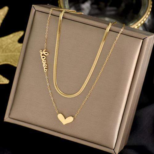 Titanium Steel Necklace Double Layer & fashion jewelry & for woman golden Length Approx 45 cm Sold By PC