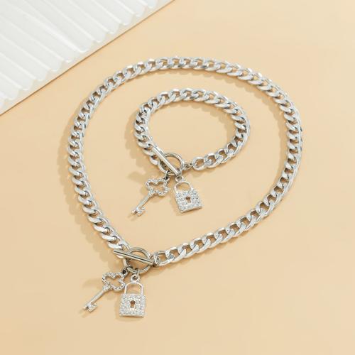 Jewelry Sets, bracelet & necklace, Aluminum, fashion jewelry & different styles for choice & for woman & with rhinestone, more colors for choice, Sold By PC