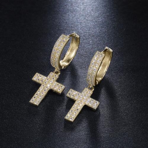 Cubic Zirconia Micro Pave Brass Earring, Cross, fashion jewelry & micro pave cubic zirconia & for woman, more colors for choice, 34mm, Sold By Pair