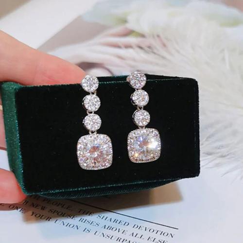 Boucles d'oreilles en laiton zircon cubique pavent, bijoux de mode & pavé de micro zircon & pour femme, 30x12mm, Vendu par paire