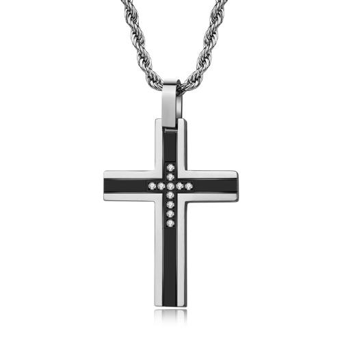 Stainless Steel Jewelry Necklace, 304 Stainless Steel, Cross, Unisex & different styles for choice & with rhinestone, more colors for choice, 28x46mm, Length:Approx 60 cm, Sold By PC