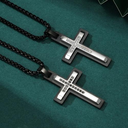 Stainless Steel Jewelry Necklace 316 Stainless Steel Cross & for man & with rhinestone Length Approx 60 cm Sold By PC