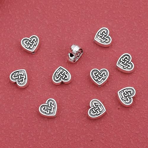 Perles coeur en alliage de zinc, Placage de couleur argentée, DIY, protéger l'environnement, sans nickel, plomb et cadmium, 9x8x4mm, Trou:Environ 1.5mm, Environ 200PC/sac, Vendu par sac