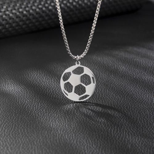 Nehrđajućeg čelika, nakit ogrlice, 304 nehrđajućeg čelika, Nogomet, modni nakit & bez spolne razlike, izvorna boja, 28mm, Dužina Približno 60 cm, Prodano By PC