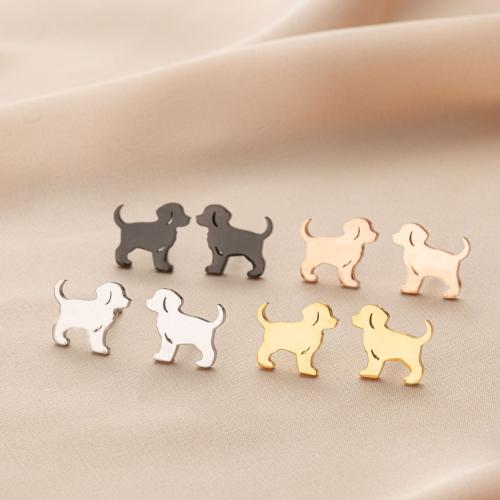 Stainless Steel Stud Earrings, 304 Stainless Steel, Dog, plated, for woman, more colors for choice, 12mm, Sold By Pair