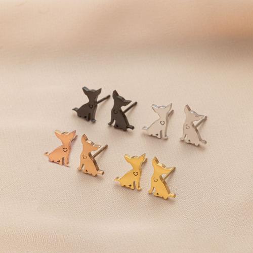 Stainless Steel Stud Earrings, 304 Stainless Steel, Dog, plated, for woman, more colors for choice, 12mm, Sold By Pair