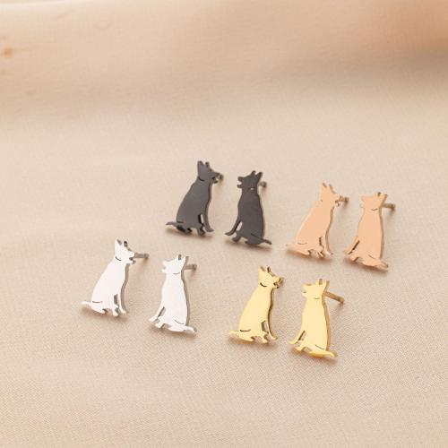 Stainless Steel Stud Earrings, 304 Stainless Steel, Dog, plated, for woman, more colors for choice, 11x7mm, Sold By Pair