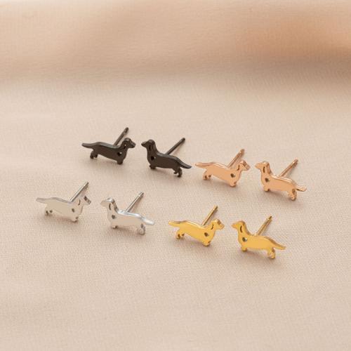 Stainless Steel Stud Earrings, 304 Stainless Steel, Dog, plated, for woman, more colors for choice, 12x6mm, Sold By Pair