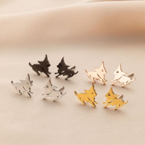 Stainless Steel Stud Earrings 304 Stainless Steel Dog plated for woman 10mm Sold By Pair