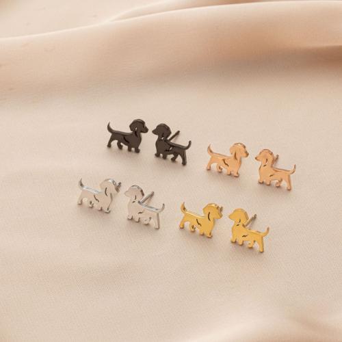 Stainless Steel Stud Earrings 304 Stainless Steel Dog plated for woman Sold By Pair