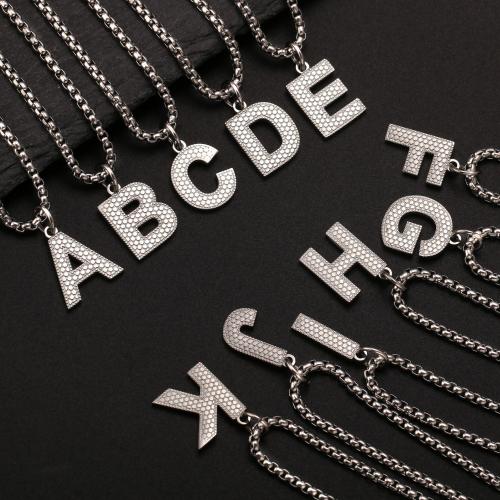 Stainless Steel Jewelry Necklace, 304 Stainless Steel, Alphabet Letter, silver color plated, different styles for choice & for man, more colors for choice, Length:60 cm, Sold By PC