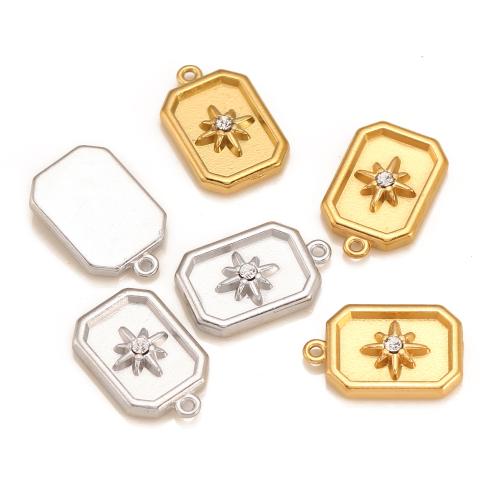 Stainless Steel Pendants, 304 Stainless Steel, Square, plated, DIY & with rhinestone, more colors for choice, Sold By PC