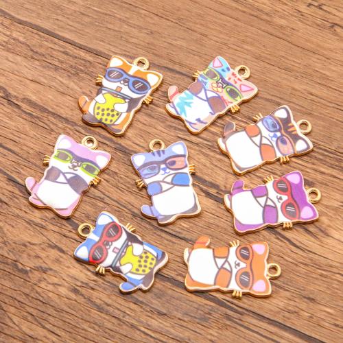 Zinc Alloy émail Pendants, alliage de zinc, chat, Placage de couleur d'or, DIY, plus de couleurs à choisir, 100PC/sac, Vendu par sac