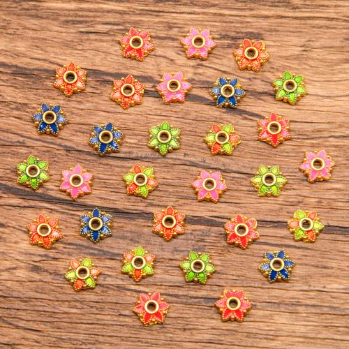 Tibetan Style Bead Cap, Flower, gold color plated, DIY & enamel, more colors for choice, 8x7mm, 100PCs/Bag, Sold By Bag