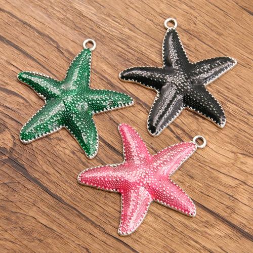 Zinc Alloy Enamel Pendants Starfish silver color plated DIY nickel lead & cadmium free Sold By Bag