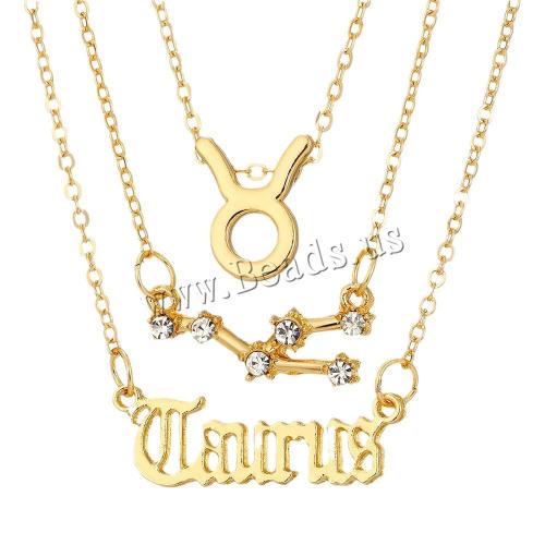 Zinc Alloy Jewelry Necklace three pieces & Zodiac symbols jewelry & for woman & with rhinestone gold Sold By Set