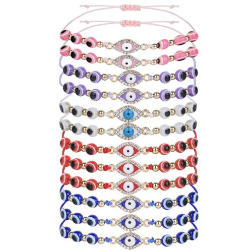 Evil Eye sieraden Armband, Zinc Alloy, met Knoopkoord & Hars, handgemaakt, 12 stuks & mode sieraden & uniseks & glazuur, gemengde kleuren, Verkocht door Stel