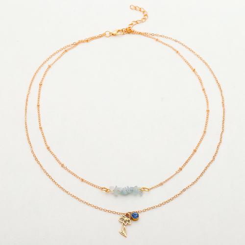 Collier de bijoux en acier inoxydable, Acier inoxydable 304, avec zircon cubique & pierre gemme, fait à la main, Double couche & différents matériaux pour le choix & pour femme, doré, Vendu par PC