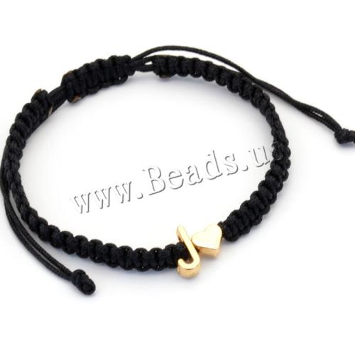 Moda crear pulseras de cordón de cera, aleación de zinc, con Cordón de cera, Letras son de la A la Z & unisexo & diferentes patrones para la opción, dorado, longitud:aproximado 16-30 cm, Vendido por UD