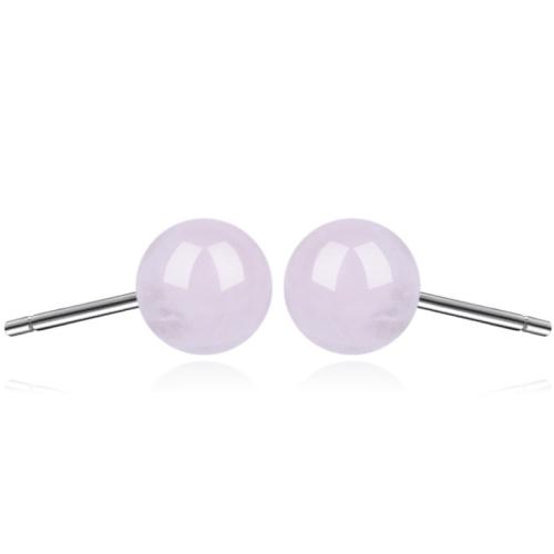 Stainless Steel Stud Earrings 304 Stainless Steel with Rose Quartz & 925 Sterling Silver for woman pink The diameter is about 6mm Sold By Pair