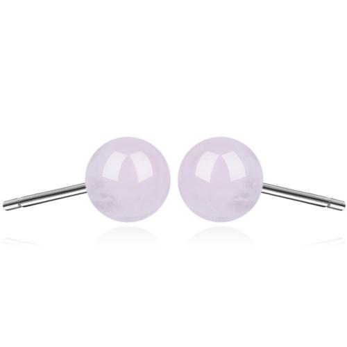 Stainless Steel Stud Earrings, 304 Stainless Steel, with Rose Quartz & 925 Sterling Silver, for woman, pink, The diameter is about 6mm, Sold By Pair