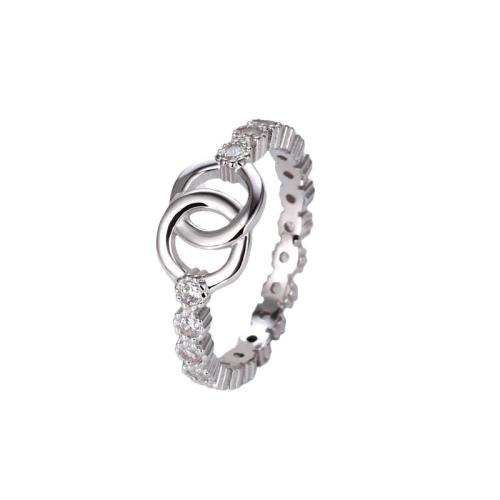 Cubic Zirconia anel de dedo de aço inoxidável, Aço inoxidável 304, banhado, tamanho diferente para a escolha & micro pavimento em zircônia cúbica & para mulher, cor de platina, vendido por PC