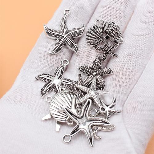 Zinc Alloy Star Pendant Starfish antique silver color plated DIY Sold By Bag