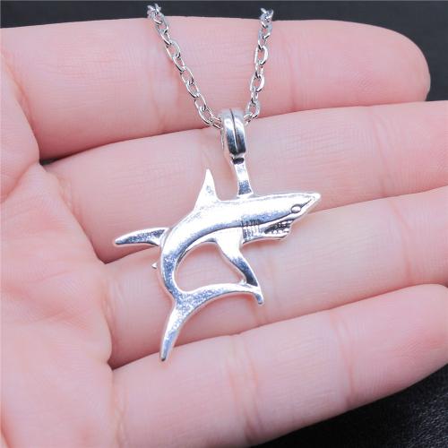 Zinc Alloy Jewelry Necklace Shark antique silver color plated DIY Sold By PC