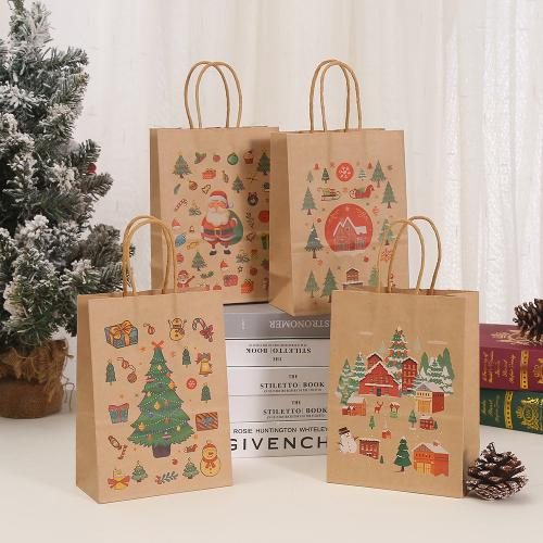 Kraft Bolsa de regalos de Navidad, Impresión, diverso tamaño para la opción & diferentes patrones para la opción & impermeable, Vendido por UD