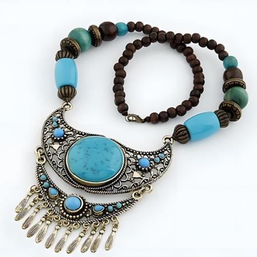 Resin Sweater Necklace, with Tibetan Style, Bohemian style & for woman, more colors for choice, Length:Approx 20-31.5 Inch, Sold By PC