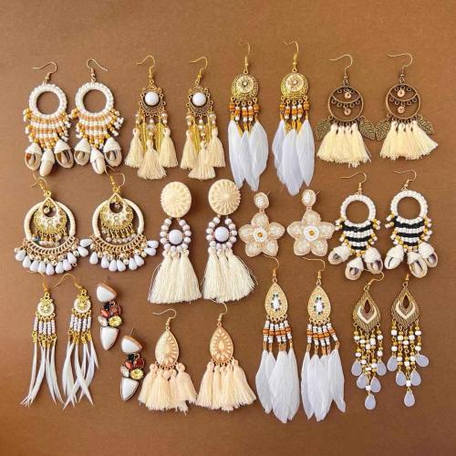 Tibetan Style Drop Earring, with Seedbead & Feather, plated, Bohemian style & different styles for choice & for woman, earring length 80-130mm, Sold By Pair