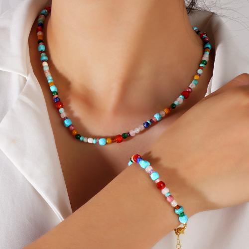 Natural Gemstone Jewelry Sets Natural Stone with Zinc Alloy handmade fashion jewelry & for woman multi-colored Sold By PC