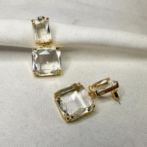 Brass Stud Earring, with Crystal, fashion jewelry & for woman, golden, 35mm, Sold By Pair