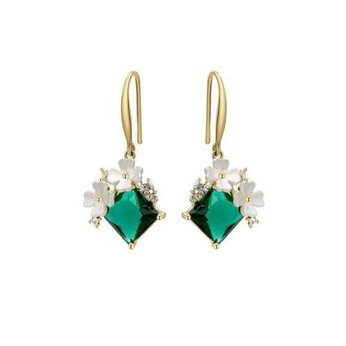 Boucles d'oreilles en alliage de zinc, avec cristal, bijoux de mode & pour femme, vert, 35x15mm, Vendu par paire