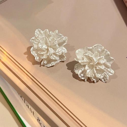 Bijoux boucles d'oreilles, plastique, fleur, bijoux de mode & pour femme, blanc, 24x24mm, Vendu par paire