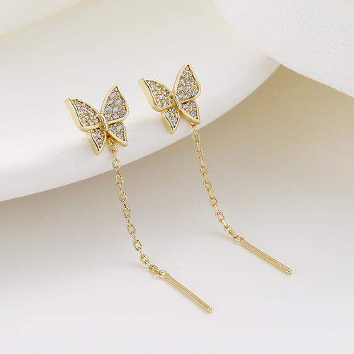 Brass Thread Through Earrings, fashion jewelry & for woman & with rhinestone, more colors for choice, 45mm, Sold By Pair