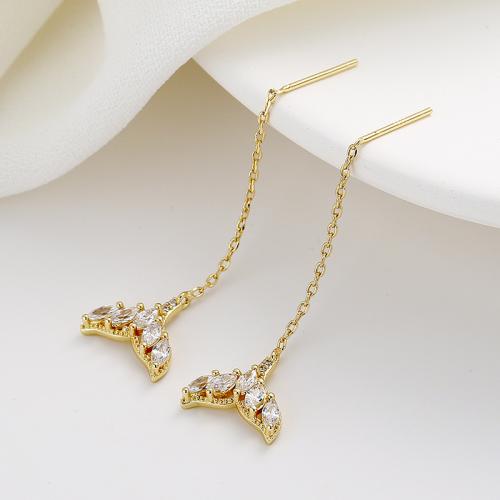 Brass Thread Through Earrings, fashion jewelry & for woman & with rhinestone, more colors for choice, 69mm, Sold By Pair