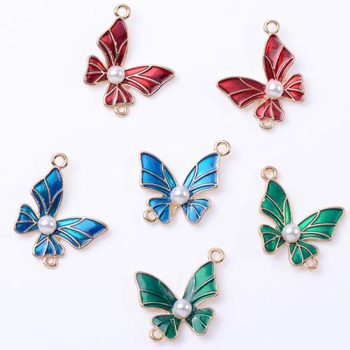 Animal Tibetan Style Connector, with Plastic Pearl, Butterfly, rack plating, DIY & enamel, more colors for choice, 31x25mm, 10PCs/Bag, Sold By Bag