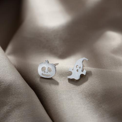 Asymmetric Earrings, Brass, Halloween Design & fashion jewelry & for woman, Ghost:10mm;Pumpkin:7mm, Sold By Pair