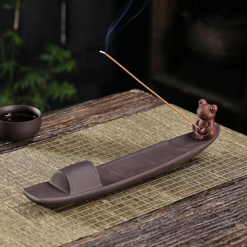 Traditional Ceramic Inserted Burner Incense Seat, Purple Clay, Ship, handmade, for home and office & durable, 248x43x59mm, Sold By PC