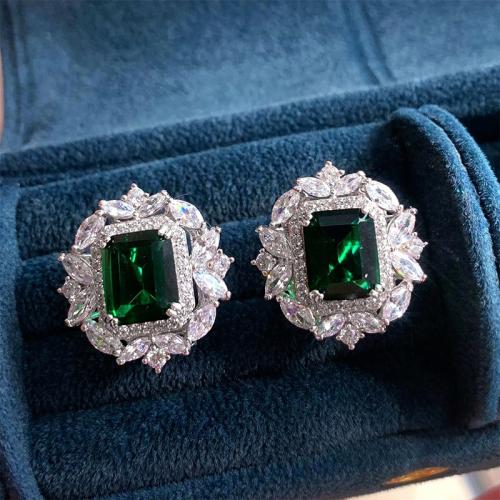 Boucles d'oreilles en laiton zircon cubique pavent, bijoux de mode & pavé de micro zircon & pour femme, 20x18mm, Vendu par paire