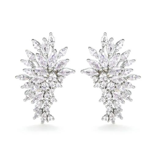 Boucles d'oreilles en laiton zircon cubique pavent, bijoux de mode & pavé de micro zircon & pour femme, 31x20mm, Vendu par paire