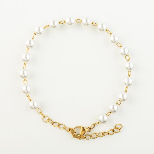 Edelstahl Schmuck Armband, 304 Edelstahl, mit Kunststoff Perlen, Modeschmuck & für Frau, Länge ca. 22 cm, verkauft von PC