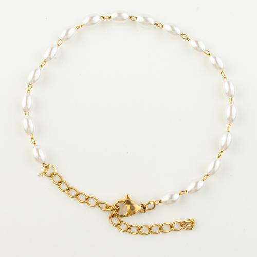 Edelstahl Schmuck Armband, 304 Edelstahl, mit Kunststoff Perlen, Modeschmuck & für Frau, Länge ca. 22 cm, verkauft von PC