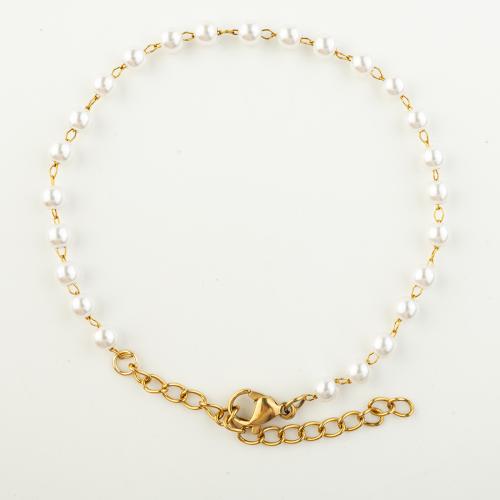 Nehrđajućeg čelika Nakit narukvice, 304 nehrđajućeg čelika, s Plastična Pearl, modni nakit & za žene, Dužina Približno 22 cm, Prodano By PC