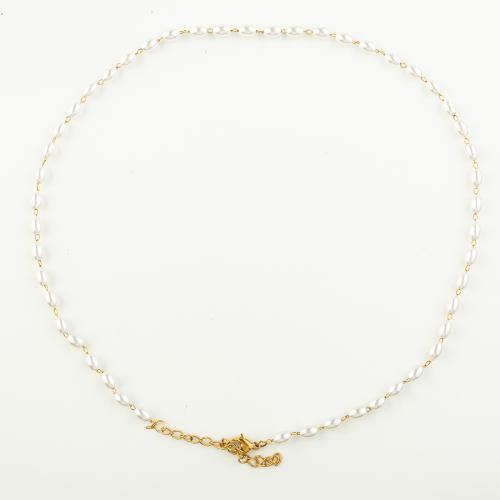 Nehrđajućeg čelika, nakit ogrlice, 304 nehrđajućeg čelika, s Plastična Pearl, modni nakit & za žene, Dužina Približno 46 cm, Prodano By PC