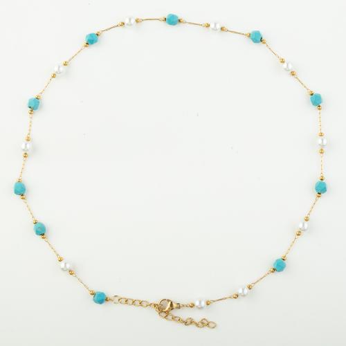 Edelstahl Schmuck Halskette, 304 Edelstahl, mit Naturstein & Kunststoff Perlen, Modeschmuck & für Frau, Länge ca. 47 cm, verkauft von PC
