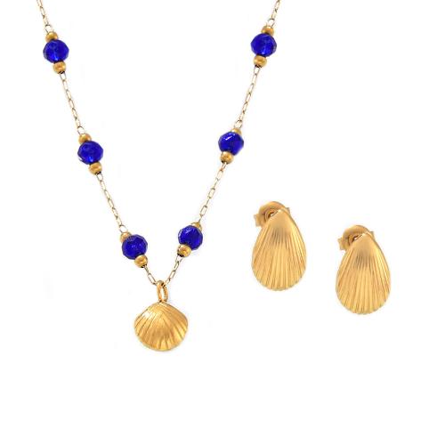 Sets de Joyas, Partículas de acero, con Cristal, con 5cm extender cadena, Nácar, 18K chapado en oro, Joyería & diferentes estilos para la opción & para mujer, dorado, longitud:aproximado 40 cm, Vendido por UD