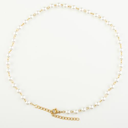 Edelstahl Schmuck Halskette, 304 Edelstahl, mit Kunststoff Perlen, Modeschmuck & für Frau, Länge ca. 43 cm, verkauft von PC